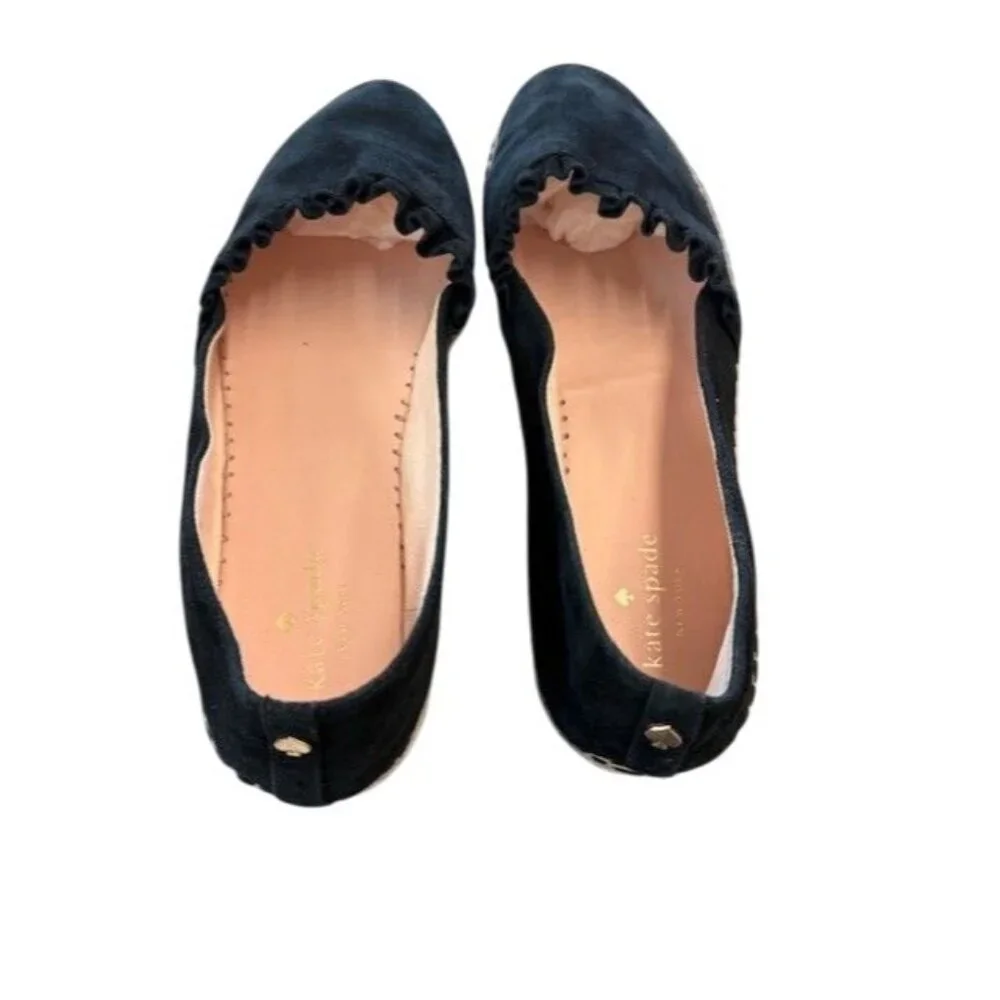 Kate Spade Black Suede Leather‎ Espadrille Flats Womens Size 10M